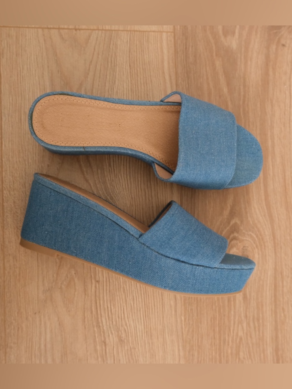 ASOS Blue Denim Platform Wedge Slides. NWOT